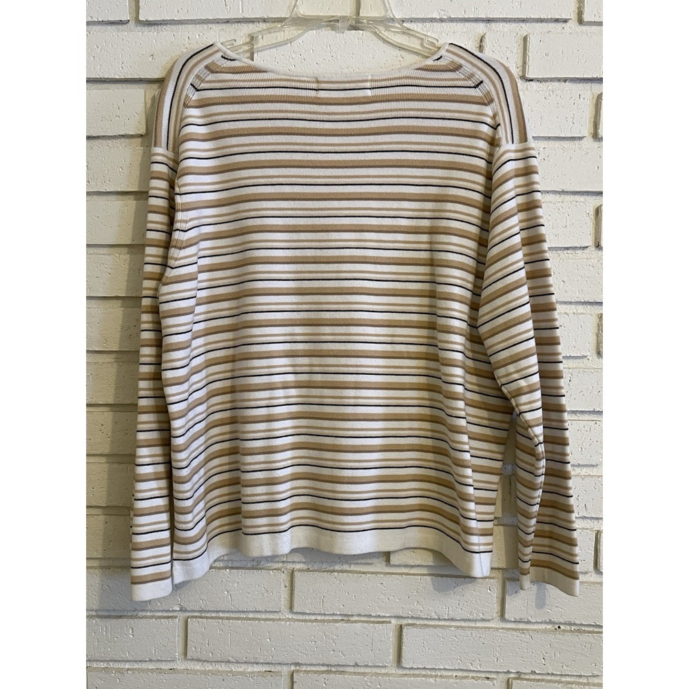 Liz Claiborne Woman Stripe Roundneck‎ Long Sleeve Top in Tan & White Sz 1X - Picture 4 of 5